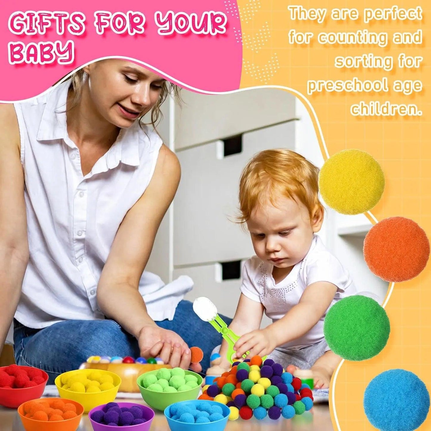Rainbow Fun: Montessori Sorting Toy with Pompoms - SoonMami