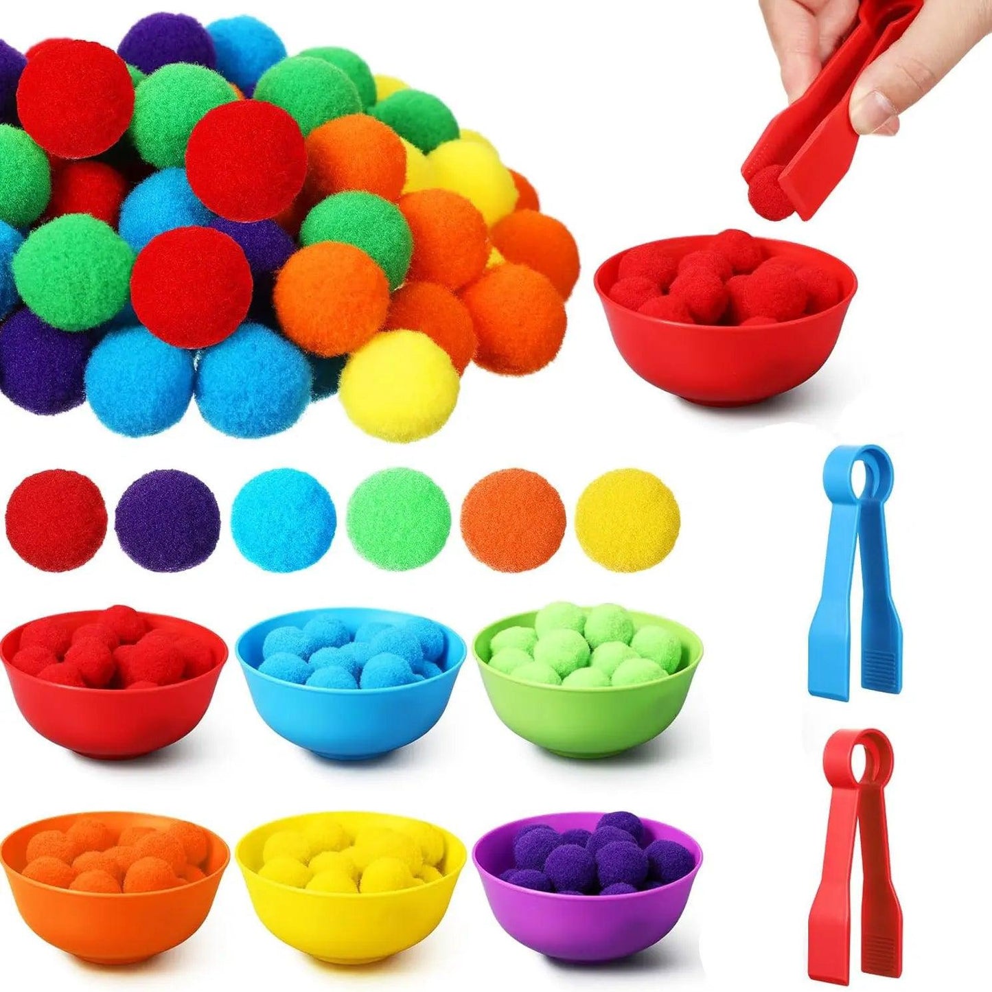 Rainbow Fun: Montessori Sorting Toy with Pompoms - SoonMami